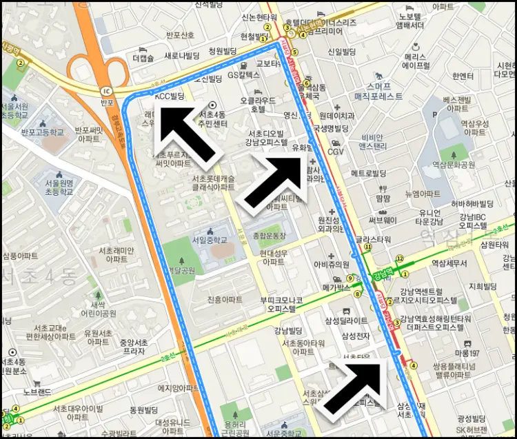 G5100번 강남역 정차 정류장 위치 지도